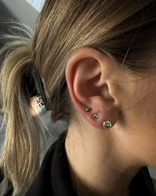 Świeży piercing upper lobe dołączony do kolekcji kolczyków w płatku ucha